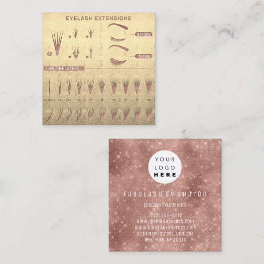 まつ毛エクステンションスタジオショップバラ金ゴールド スクエア名刺 (正面/裏面)