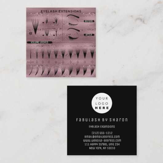 まつ毛エクステンションスタジオショップピンクカタログ スクエア名刺 (正面/裏面)
