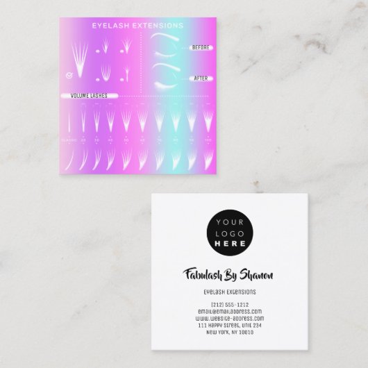 まつ毛エクステンションスタジオショップピンクモダンニュー スクエア名刺 (正面/裏面)