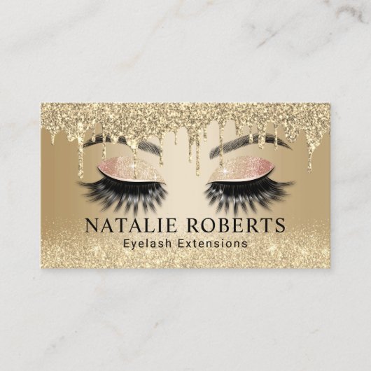 まつ毛エクステンショントレンディー金ゴールドドリップ美しいサロン 名刺 (正面)