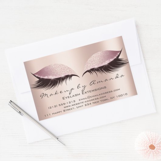 まつ毛エクステンションピンクメイクアップアーティスト美しいサロン 長方形シール (封筒)