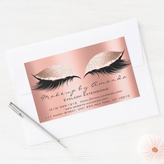 まつ毛エクステンションピンクメイクアップサンゴ美しいサロン 長方形シール (封筒)