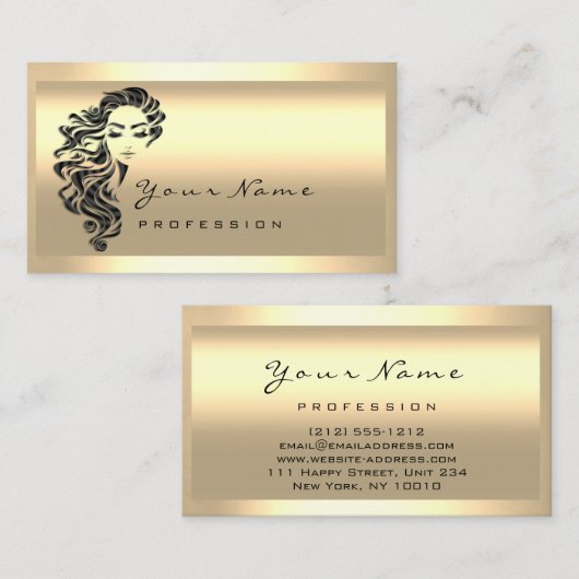 まつ毛エクステンションメイクアップアーティストヘアセピア金ゴールド 名刺 (正面/裏面)