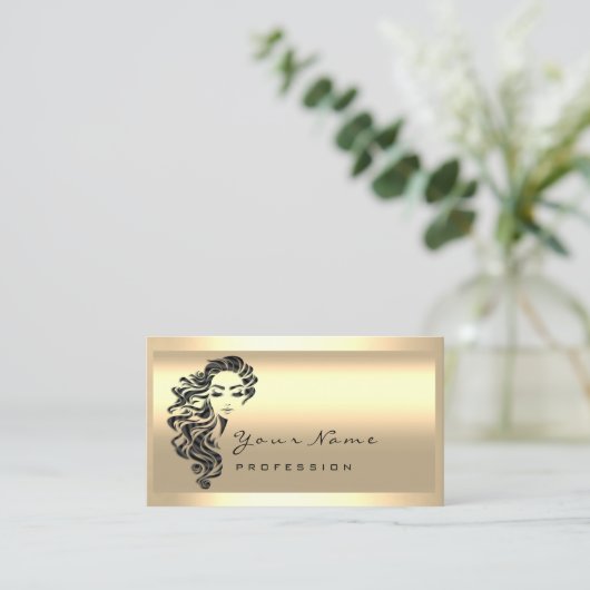まつ毛エクステンションメイクアップアーティストヘアセピア金ゴールド 名刺 (スタンド正面)