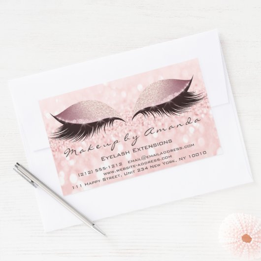 まつ毛エクステンションメイクアップ美しいサロンピンク赤面 長方形シール (封筒)