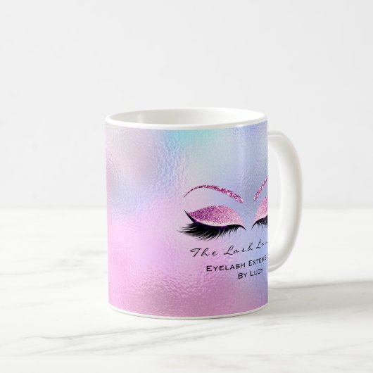 まつ毛エクステンション美しいスタジオピンクブルーグラデーション コーヒーマグカップ (正面右)