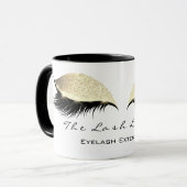 まつ毛エクステンション美しいスタジオホワイト金ゴールドグリッター マグカップ (正面左)