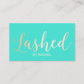 まつ毛エクステンション金ゴールドスクリプトモダンターコイズ 名刺 (正面)
