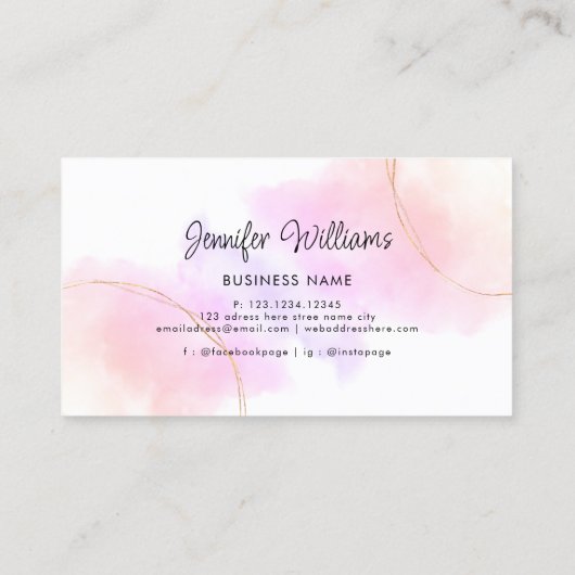 まつ毛エクステンションQRコード水カラーピンク金ゴールド 名刺 (裏面)