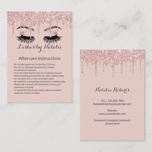 まつ毛サロン赤面ピンクローズ金ゴールドドリップアフターケア 名刺 (正面/裏面)