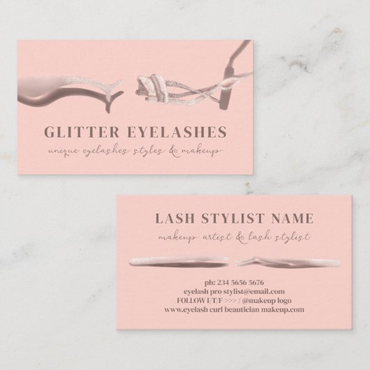 まつ毛テクニックピンク抽象芸術 名刺 (正面/裏面)