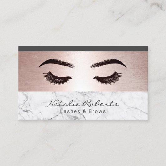 まつ毛バラ縁ど金ゴールドマーブル美しいサロン 名刺 (正面)