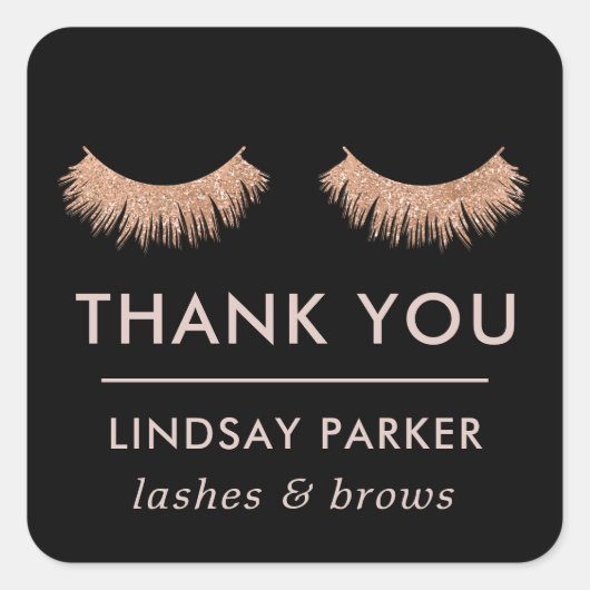 まつ毛ブラックメイクアップアーティストありがとうステッカー スクエアシール (正面)