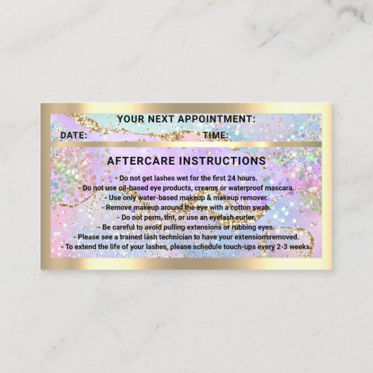 まつ毛マイクロブレードQRCODEアフターケア金ゴールドホログラフ 名刺 (裏面)