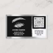 まつ毛マイクロブレードQRCODEアフターケアBlackWhiteGray 名刺 (正面)