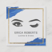 まつ毛メイクアップアーティストウィンクアイ美しいブルー スクエア名刺 (正面)