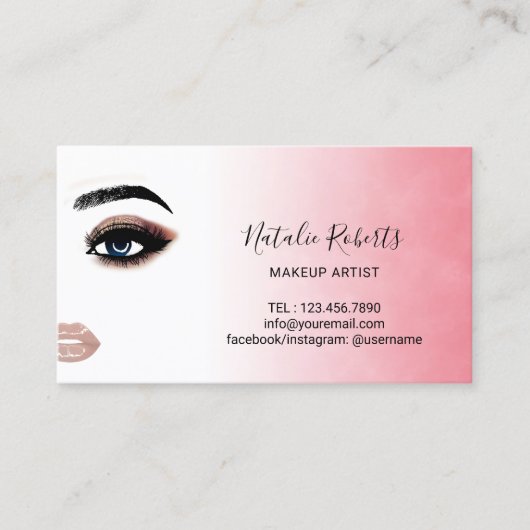 まつ毛メイクアップアーティストウォーターカラー美しいサロン 名刺 (正面)
