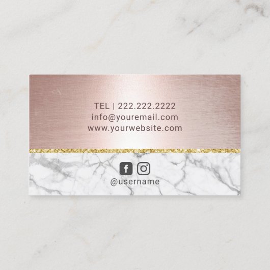まつ毛メイクアップアーティストシックバラ金ゴールド大理石 名刺 (裏面)