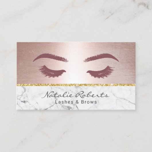 まつ毛メイクアップアーティストシックバラ金ゴールド大理石 名刺 (正面)