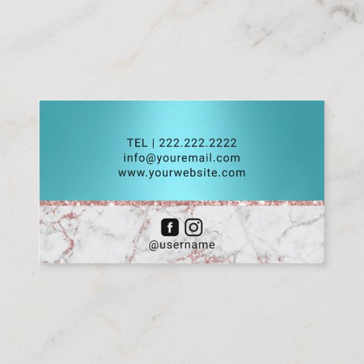 まつ毛メイクアップアーティストターコイズバラ金ゴールド大理石 名刺 (裏面)