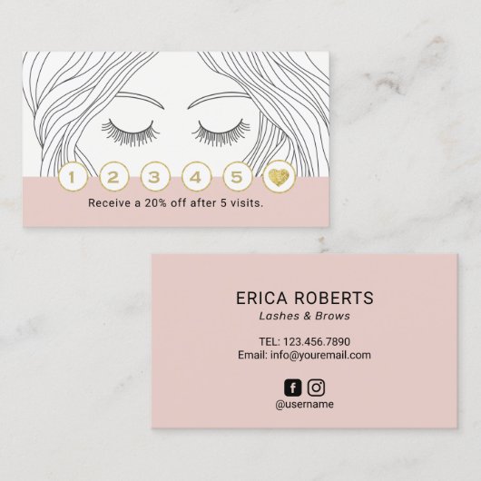 まつ毛メイクアップアーティストハンドスケッチガールロイヤリティ ロイヤリティカード (正面/裏面)