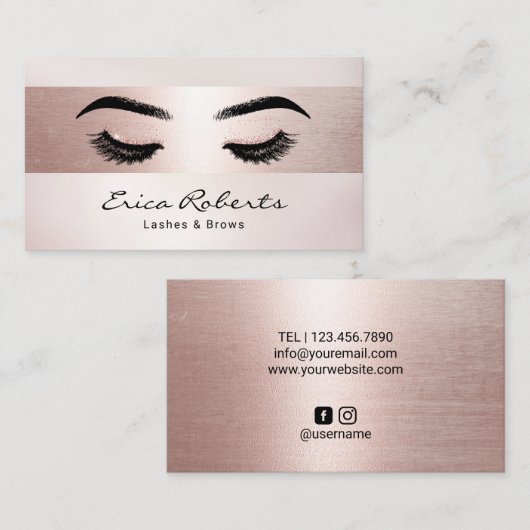 まつ毛メイクアップアーティストバラ金ゴールドストライプサロン 名刺 (正面/裏面)