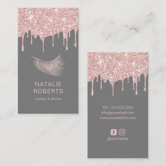まつ毛メイクアップアーティストバラ金ゴールドドリップ美しいサロン 名刺 (正面/裏面)