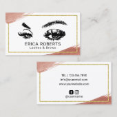 まつ毛メイクアップアーティストバラ金ゴールドブラシストローク 名刺 (正面/裏面)