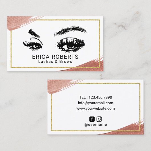 まつ毛メイクアップアーティストバラ金ゴールドブラシストローク 名刺 (正面/裏面)