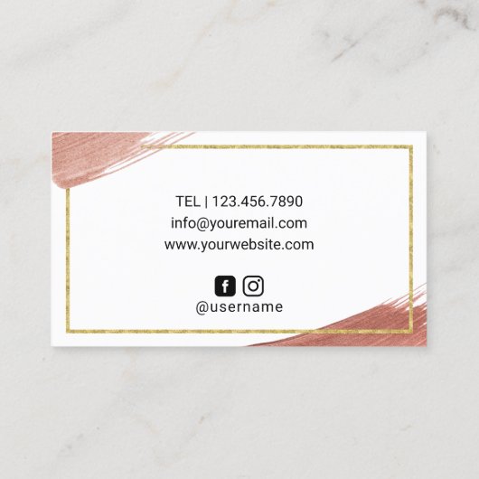 まつ毛メイクアップアーティストバラ金ゴールドブラシストローク 名刺 (裏面)