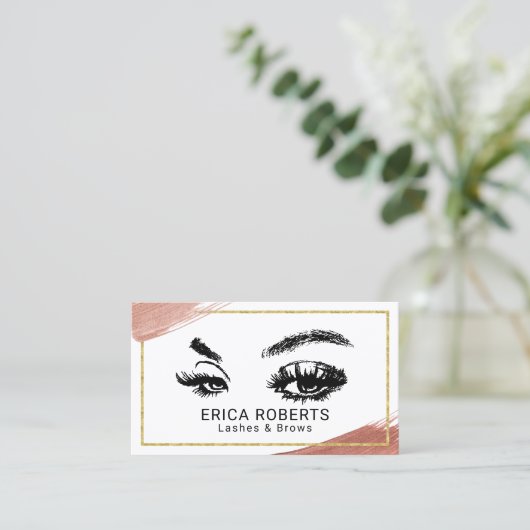 まつ毛メイクアップアーティストバラ金ゴールドブラシストローク 名刺 (スタンド正面)