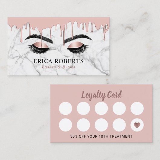 まつ毛メイクアップアーティストバラ金ゴールドマーブルロイヤリティ ロイヤリティカード (正面/裏面)