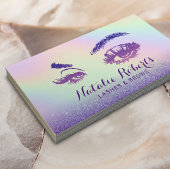 まつ毛メイクアップアーティストパープルグリッターホログラフィック 名刺