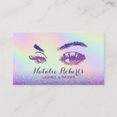 まつ毛メイクアップアーティストパープルグリッターホログラフィック 名刺 (正面)