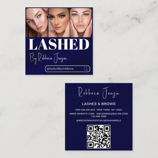 まつ毛メイクアップアーティストブルー美しいサロンqrコード スクエア名刺 (正面/裏面)
