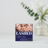 まつ毛メイクアップアーティストブルー美しいサロンqrコード スクエア名刺 (スタンド正面)