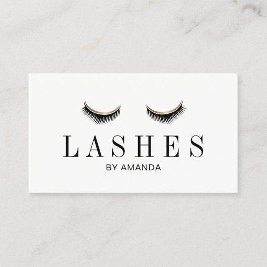 まつ毛メイクアップアーティストモダン金ゴールドまつ毛エクステンション 名刺 (正面)