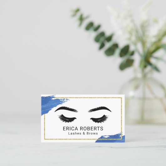 まつ毛メイクアップアーティスト王室のブルーブラッシュストロークサロン 名刺 (スタンド正面)