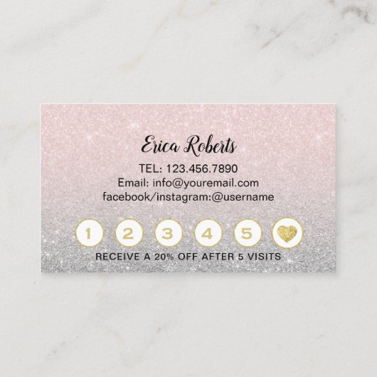まつ毛メイクアップアーティスト赤面ピンクグリッターロイヤリティ ロイヤリティカード (裏面)