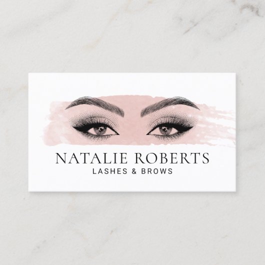まつ毛メイクアップアーティスト赤面ピンクブラシストローク 名刺 (正面)