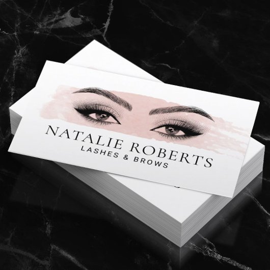 まつ毛メイクアップアーティスト赤面ピンクブラシストローク 名刺