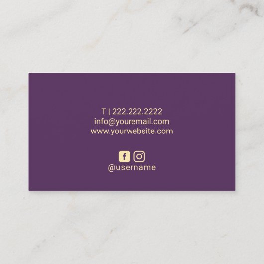 まつ毛メイクアップアーティスト金ゴールドフレームパープルフローラ 名刺 (裏面)