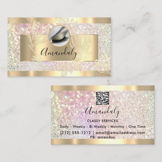 まつ毛メイクアップアーティストQRコードロゴグリッター 名刺 (正面/裏面)