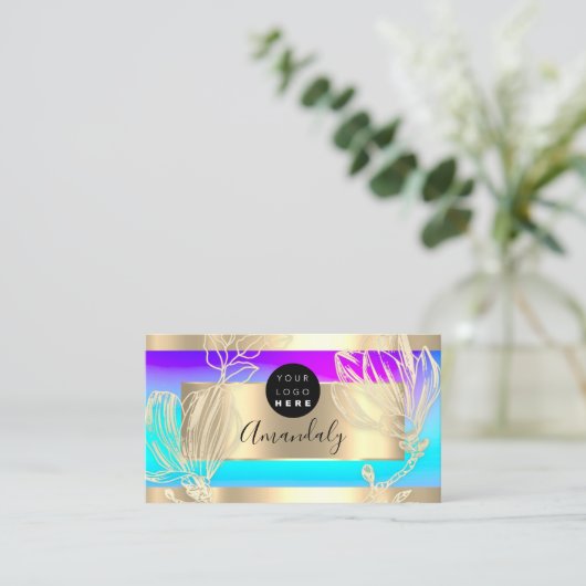 まつ毛メイクアップアーティストQRコードロゴフローラピンク 名刺 (スタンド正面)