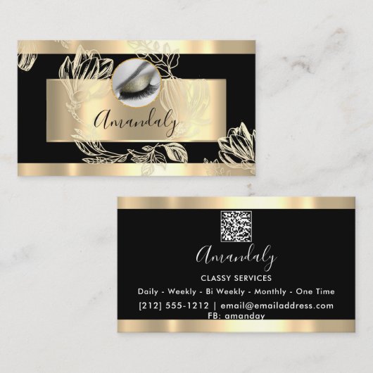 まつ毛メイクアップアーティストQRコードロゴブラック金ゴールド 名刺 (正面/裏面)