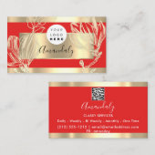 まつ毛メイクアップアーティストQRコードロゴレッド金ゴールド枠 名刺 (正面/裏面)