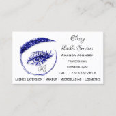 まつ毛メイクアップマイクロブレードロゴQrコードブルー 名刺 (正面)