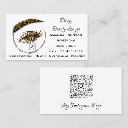 まつ毛メイクアップマイクロブレードロゴQrCode金ゴールドハート 名刺