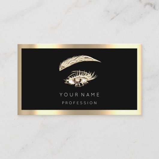 まつ毛メイクアップロゴQrコードブラック金ゴールド枠 名刺 (正面)