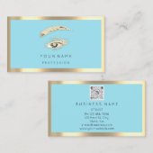 まつ毛メイクアップロゴQrコードブルー金ゴールド枠 名刺 (正面/裏面)